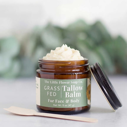 Grass Fed Tallow Balm for Skin (2 oz) – Non-Whipped Full Jar Moisturizer for Face & Body – Handmade Tallow Cream for Dry Skin – Small Batch Skincare by The Little Flower Soap Farm