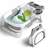 Baby Bathtub, Collapsible Newborn Bathtub for Infant to Toddler with Soft Cushion and Thermometer,Portable Travel Newborn Tub with No-Slip Feet, Baby Shower Gifts, 0-12 Months Baby Bath, Grey