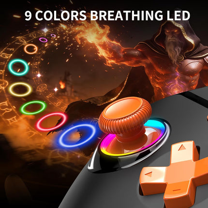 Wireless Gaming Controller, PC Controller for PC/Switch/P3/iOS/Android with 4 Programing Buttons, Hall Effect Trigger, RGB Lighting,1000mAh Battery, Turbo, Dual Vibration, Screenshot, Black+ Orange