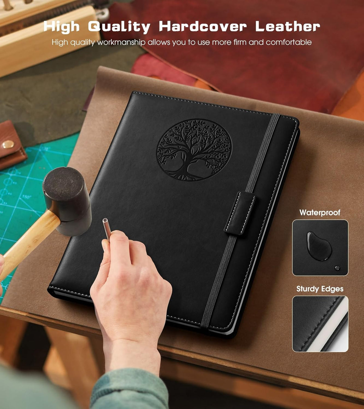 Lined Journal Notebook for Women Men,256 Pages A4 Large Hardcover Leather Journals for - photo 3
