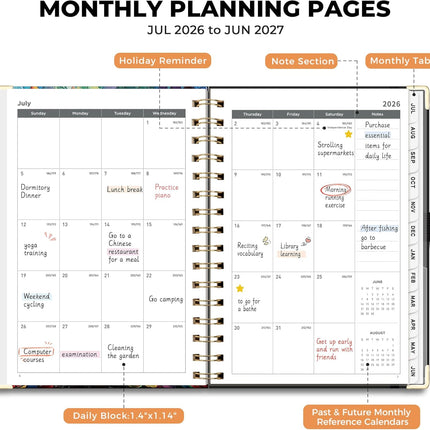 AHGXG Academic Planner 2026-2027, July 2026 - June 2027, Weekly and Monthly, 5.7" x 8.3", Hardcover, Spiral-Bound, Calendar, Agenda for Women, Student, School, 12-Month Tabs (Colourful Tree)
