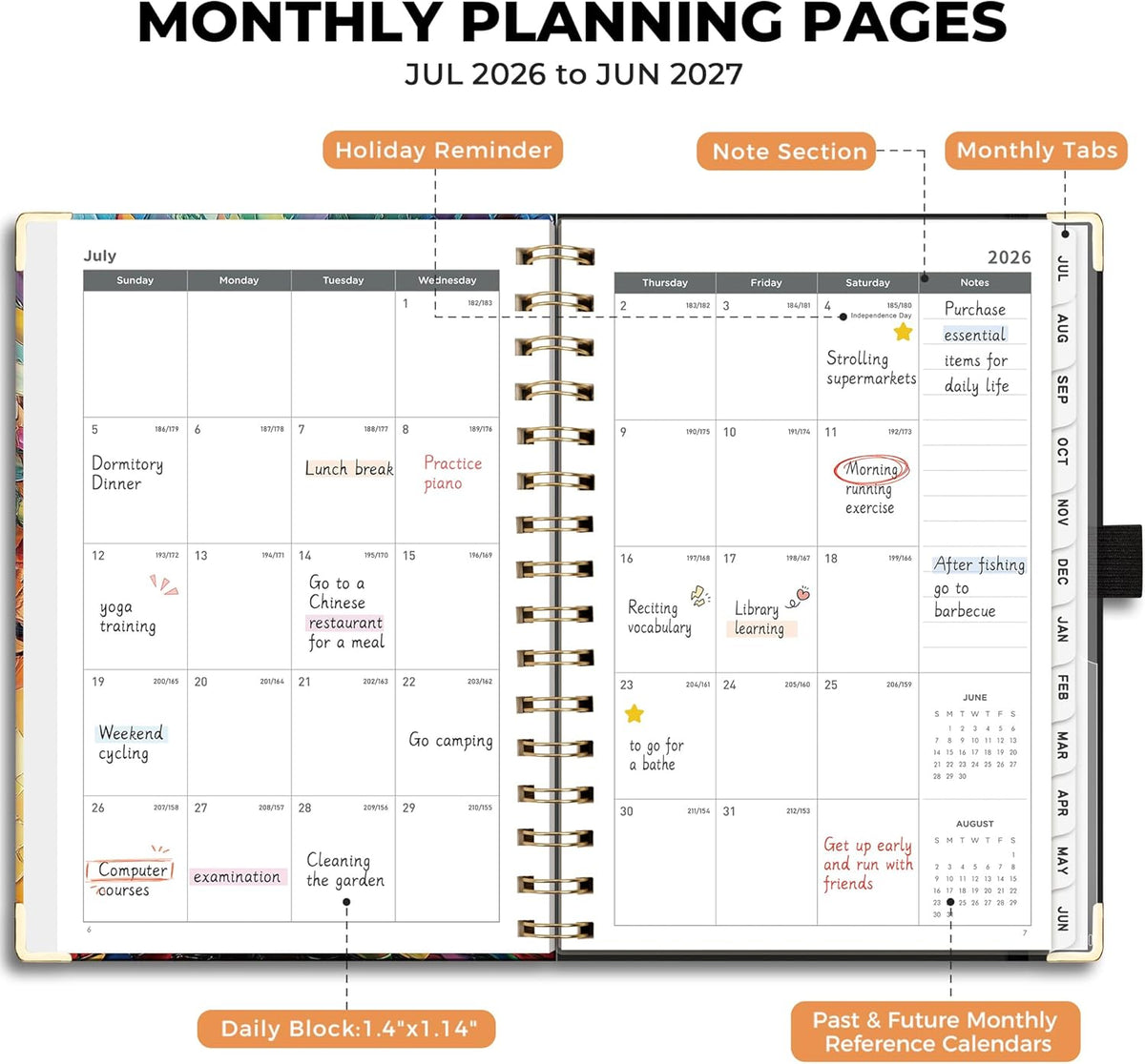 Academic Planner 2026-2027, July 2026-June 2027, Weekly & Monthly, 5.7 x 8.3, Hardcover Spiral-Bound - photo 2