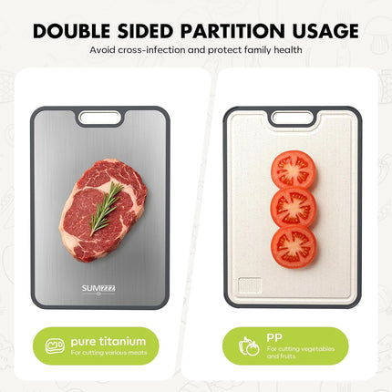 Titanium Cutting Board for Kitchen, Cutting Board Double Sided Food Grade, Pure Titanium/PP, Easy to Clean Large Size 15”×10.3”
