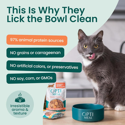 Optimeal Wet Cat Food Variety Pack - Sea Protein Selection, Grain Free Tender Morsels, High Protein Premium Nutrition Made with Natural European Ingredients, Adult Cat Pouches 3oz (Pack of 12)