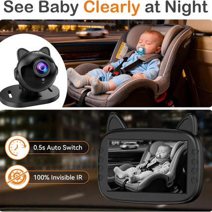 3-Min Easy Install HD 1080P Baby Car Camera: Clear Night Vision Automatic Switching - 150° Wide View Car Seat Camera with Anti-Glare Display for Kids & Infants