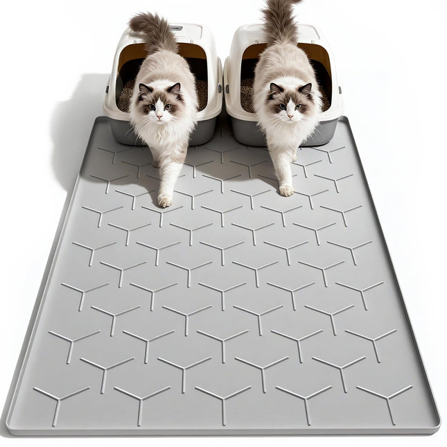 Tapete de silicona para arena de gato grande 40" X 28", fácil de limpiar, gris