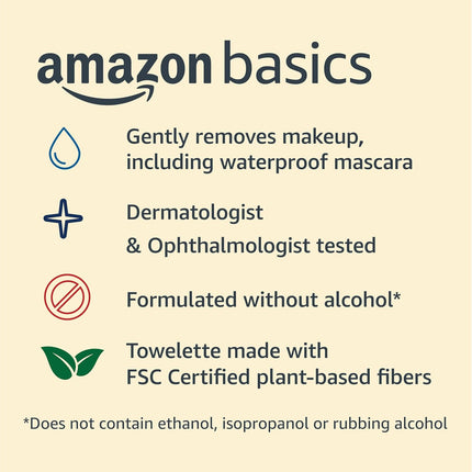Amazon Basics Makeup Remover Wipes, Formulated without Fragrance and Alcohol-Free, Gentle Cleansing, Removes Waterproof Mascara, Dermatologist Tested, 25 Count, Pack of 2