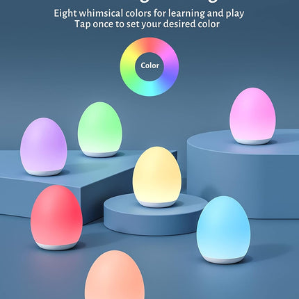JolyWell Night Light for Kids, Baby Night Light with 7 Colors Changing Mode & Stepless Dimming, Nursery Night Light BPA Free,Rechargeable Egg Night Light for Breastfeeding 1h Timer & Touch Control