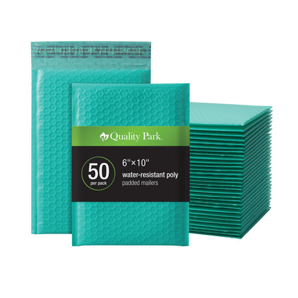 Bubble Mailers, 6 x 9 Inch, White Poly Mailers, Padded Envelopes, Shipping Envelopes, Water Resistant, Self Seal, 50 Per Box (QUA85856), Plastic