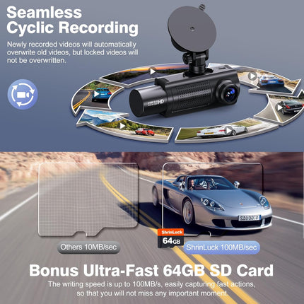 4K+1080P+1080P 5.8GHz WiFi Dash Cam Front and Rear Inside, Free 64G SD Card, 4K UHD 3 Channel Dash Camera for Cars, 360° All Sides Dashcam, G-Sensor, Night Vision, WDR, 24H Parking Monitor