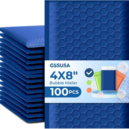 GSSUSA Bubble Mailers 4x8 100 Pack,Blue Padded Envelopes Selfseal,Usable Size 4x7 Small Bubble Envelopes Shipping Bags for Shipping Supplies,Card,Jewelry Packaging,Small Business Packaging Supplies