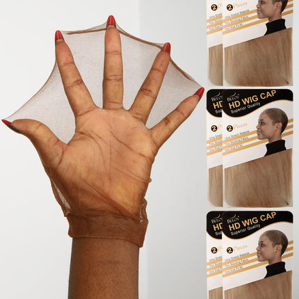 BEEOS Brown SKINLIKE HD Wig Cap, 12 Pieces Ultra-thin Invisible Stretchy Stocking Caps for Lace Front Wigs, Breathable Wig Caps for Women