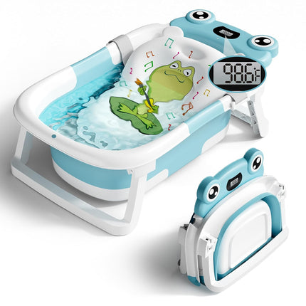 BUNWAG Baby Bathtub, Collapsible Newborn Bathtub for Infant to Toddler 0-24 Months with Soft Bath Net,Portable Travel Newborn Tub with No-Slip Feet, Baby Shower Gifts,Sky Blue