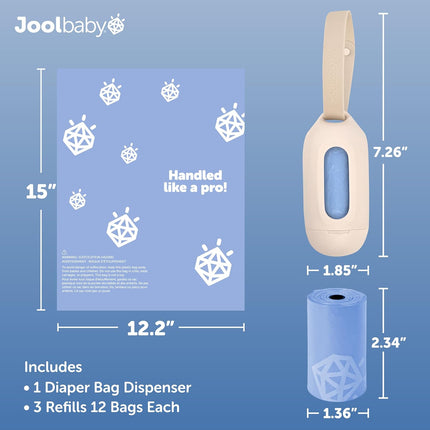 Jool Baby Disposable Diaper Bag Dispenser (Oatmeal) + 3 Refill Rolls (Lavender-Scented) - Attaches to Stroller or Diaper Bag for On-the-Go Convenience