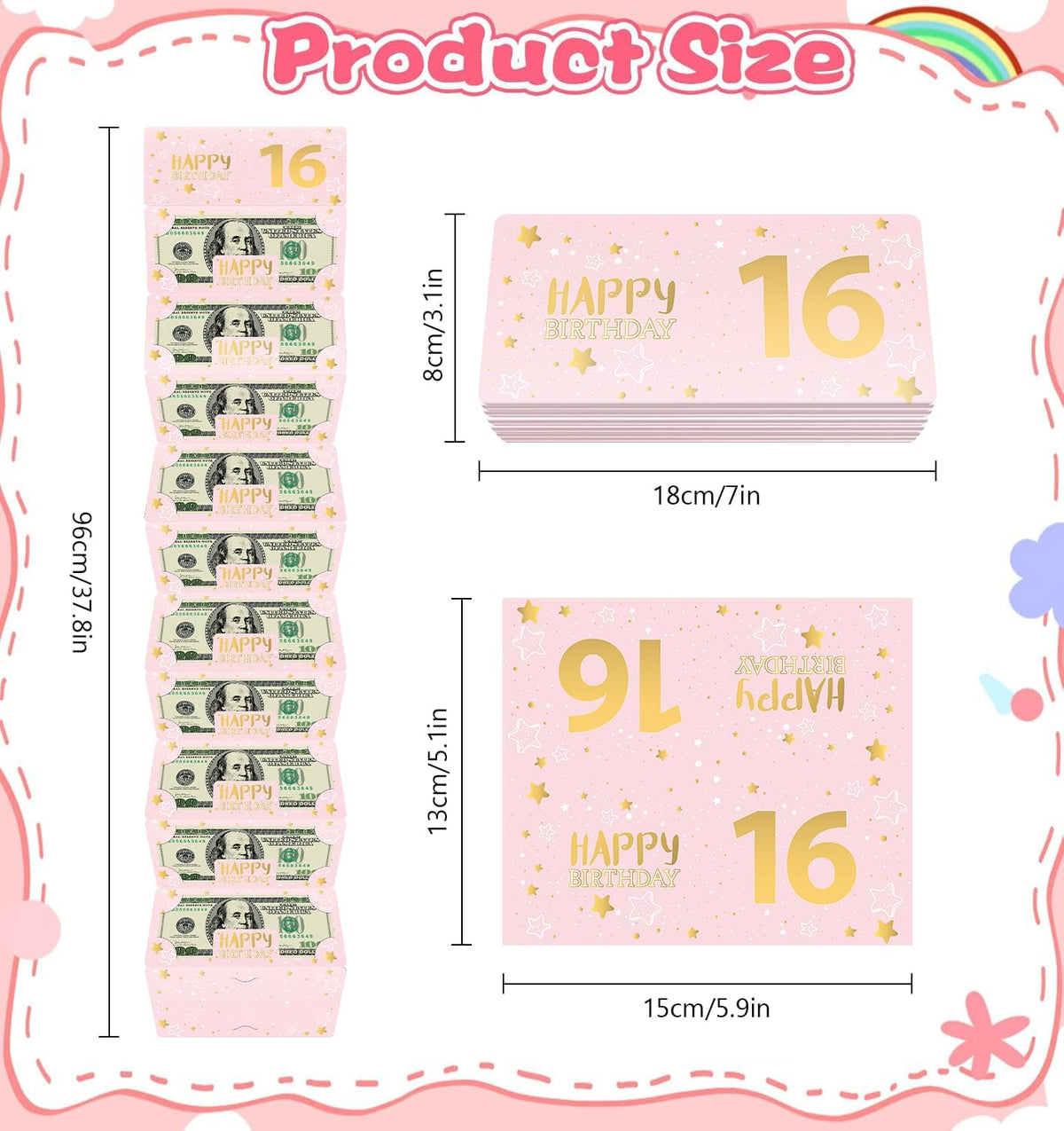 Pink 16th Birthday Money Envelope for Cash Gift Holder with Greeting Card for Girl Women Surprise Gift - photo 3