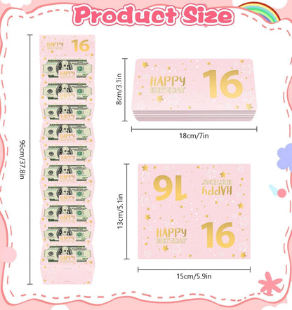 Pink 16th Birthday Money Envelope for Cash Gift Holder with Greeting Card for Girl Women Surprise Gift - photo 3