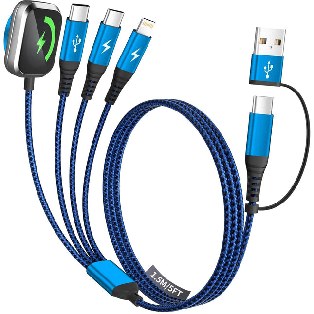 Multi Charging Cable for iPhone Watch Charger, 4 in 2 USB A/C Phone Charger Cord with Dual Type-C/IP, iWatch Cable