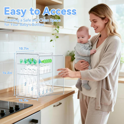 Baby Bottle Storage Organizer for Countertop, Large Clear Bottle Organizer, Baby Bottle Storage Organizer for Bottles, Nipples, Pump Parts & Food Jars, Nursery Cabinet, Kitchen Pantry
