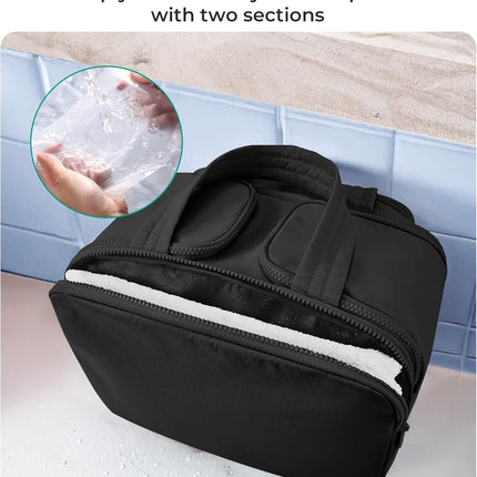 BAGSMART Travel Toiletry Bag, Lightweight Large Wide-open Travel Bag for Women, Puffy Cosmetic Makeup Bag Organizer with Handle for Accessories,Essentials, Toiletries, Black