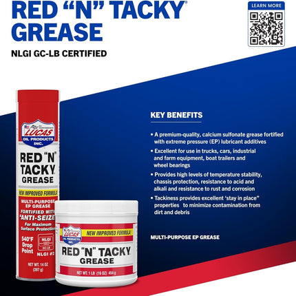 Lucas Oil 10005 Red 'N' Tacky Grease - 14 Ounce
