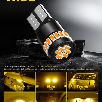 AUXITO 194 LED Bulb Amber Yellow Canbus Error Free, 168 175 2825 W5W T10 LED Replacement Light Kit for Car Interior Map Dome Trunk Exterior Marker License Plate Parking Lights, Pack of 2