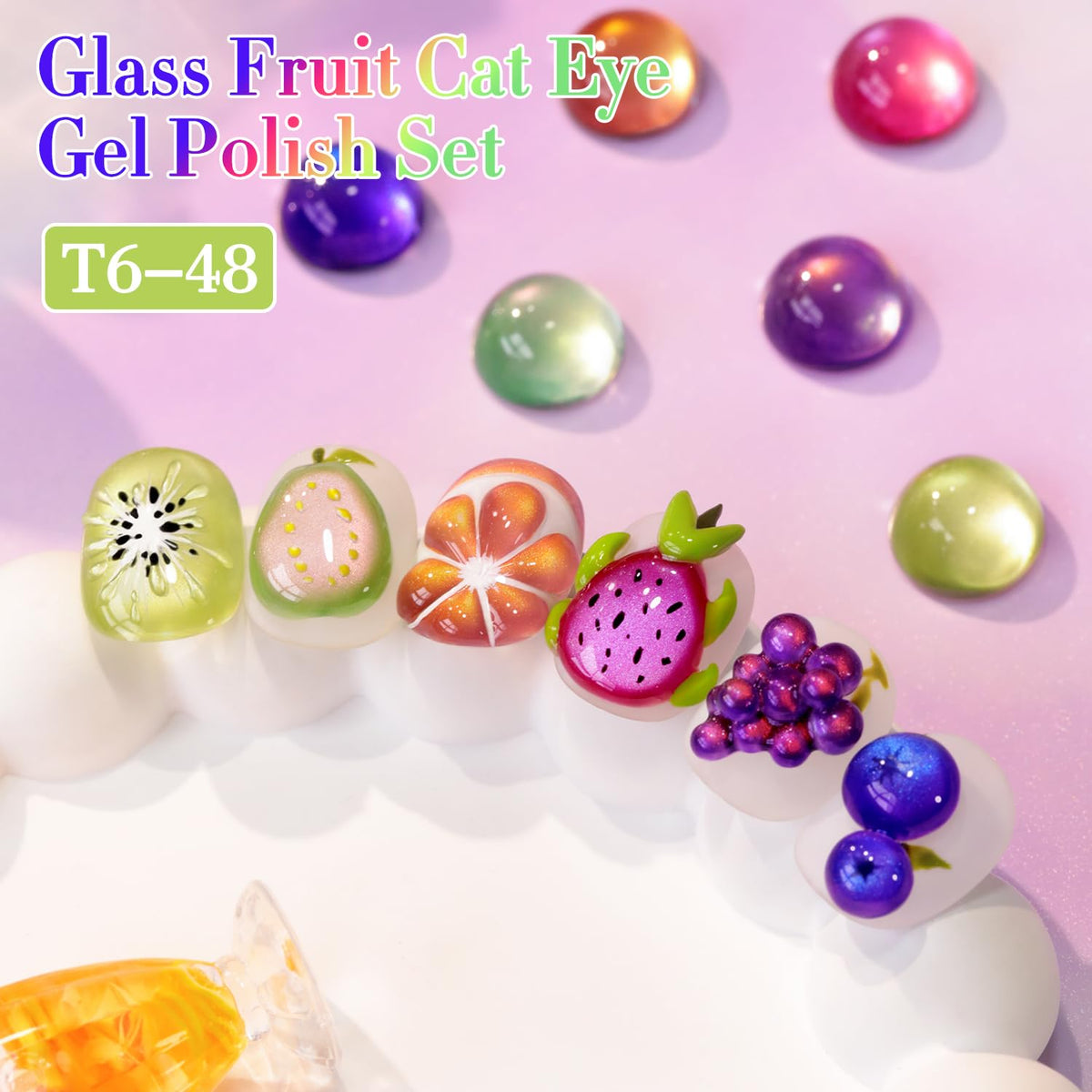 Glass Rose Pink Green Cat Eye Gel Nail Polish Set, 6 Pack - photo 3