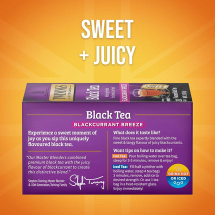 Twinings of London Premium Blackcurrant Breeze Black Tea, Strong and Distinctive Black Tea, Sweet and Tangy Black Currant Tea Taste, 20 Tea Bags