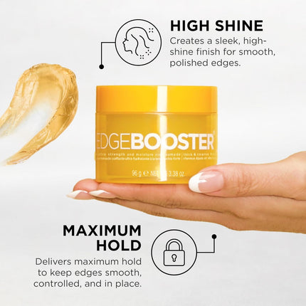 Style Factor Edge Booster Extra Strength & Moisture Rich Pomade | Strong Hold Edge Control Gel for Thick & Coarse Hair | High Shine, Non-Greasy Styling | Pink Sapphire, 3.38 oz