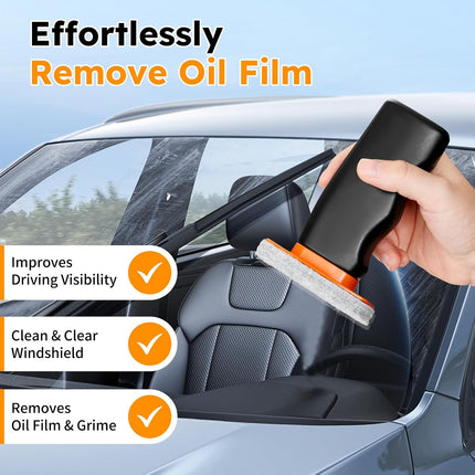 Glass Oil Film Remover for Car Windshield, Handheld Roll-On Glass Emulsion Cleaner with cleaning board, Removes Stubborn Oil Film & Grime for Improved Windshield Clarity for Safe Driving (3.38oz)