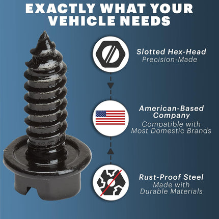 OttoSpeed Rustproof License Plate Screws for US Domestic Vehicles – Stainless Steel Bolts for Ford, Chevy, Dodge & Other US Brands (4-Pack, Black-Slotted)