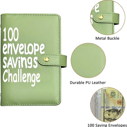 Money Saving Challenge Binder 100 Envelopes Olive Green
