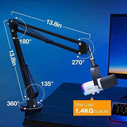 QuadCast Boom Arm, Mic Arm for Blue Yeti HyperX QuadCast SoloCast Fifine AM8 and Most Microphone, Mic Stand Desk with 3/8" to 5/8" Adapter by SUNMON