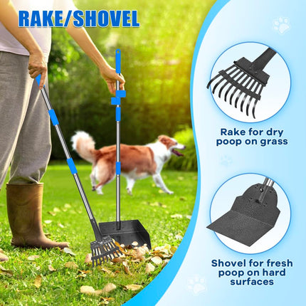 Metal Pooper Scooper for Dogs Heavy Duty Long Handle Rake, Spade & XL Tray