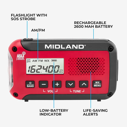 Weather Radio with Flashlight & Emergency Alert - AM/FM Radio - Compact and Easy to Carry - SOS Strobe Signal and Headphone Jack