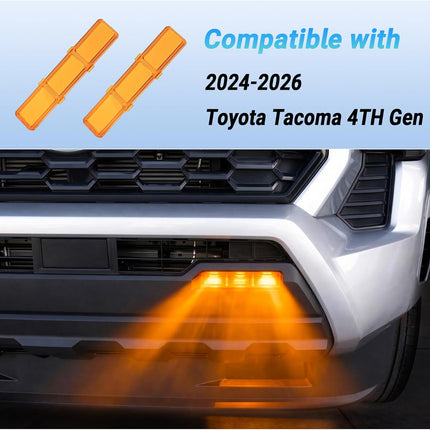Fog Light Acrylic Lens Compatible with 2024-2026 Toyota Tacoma 4TH Gen Accessories, Clip in Front Fog Lamp Amber Translucent Lenses (Amber Lenses)