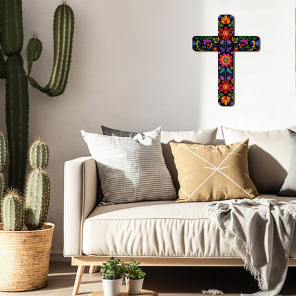 Floral Mexican Cross Wall Decor Day of The Dead Wall Art, 12x8.8in
