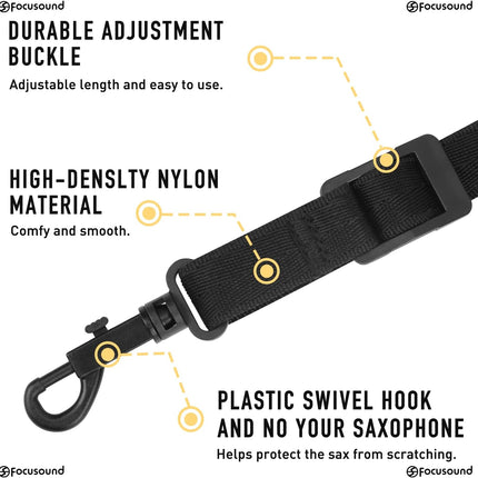 Focusound Upgraded Length Tenor Saxophone Neck Strap Soft Sax Leather Strap Padded for Alto and Tenor Saxophone