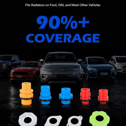 Orion Motor Tech No Spill Coolant Funnel Kit, 17 Piece Coolant Bleeder Kit with Adapters & Caps, Radiator Funnel Set for Easy Coolant Refilling, Compatible with GM Ford Universal Vehicles(No Liquid)