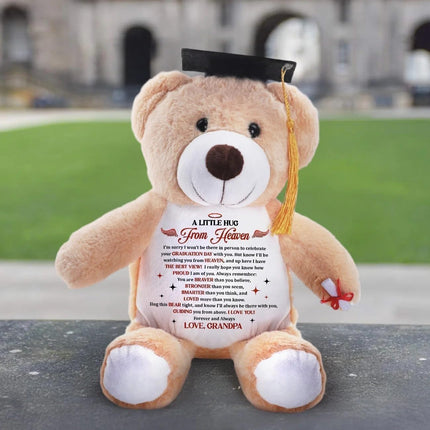 A Little Hug from Heaven - Personalized Graduation Teddy Bear 2026, Custom Memorial Graduation Gift for Son, Daughter from Dad, Mom - Sympathy Message Class of 2026 Bear from Heaven