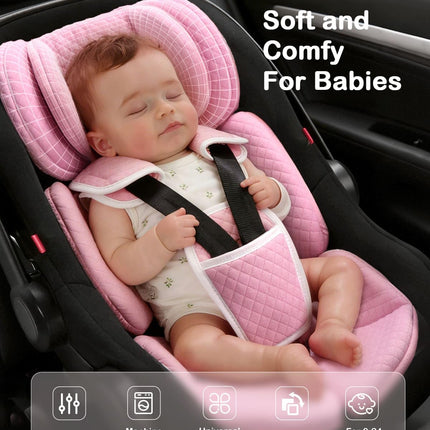 Infant Car Seat Insert Adjustable Head Support for Preemie Newborn Toddler, Reversible Baby Head Body Support Cushion for Carseats and Strollers Side Impact Protection - Pink