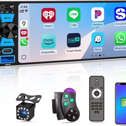 6.5" Single Din Car Stereo Wireless Apple CarPlay Android Auto, Car Radio Bluetooth 5.2, FM/AM/RDS, IPS HD Touchscreen, Type-C Fast Charging