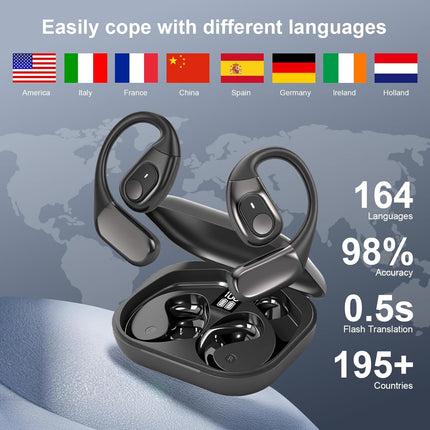 AI Translation Earbuds Real Time, 3-in-1 Translator Earbuds 164 Languages & Accents, Audifonos Traductores Inglés Español,Open Ear Wireless Headphones with Charging Case fit iOS & Android Black