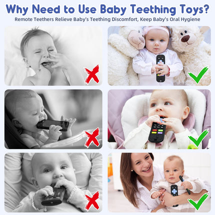 Teething Relief Teethers Toys for Babies 3-6-12 Months Gifts, Food Grade Silicone Sensory Baby Remote Control Teether Bath Toy for Infant Boy Girl Autism Birthday Christmas Gift, Black