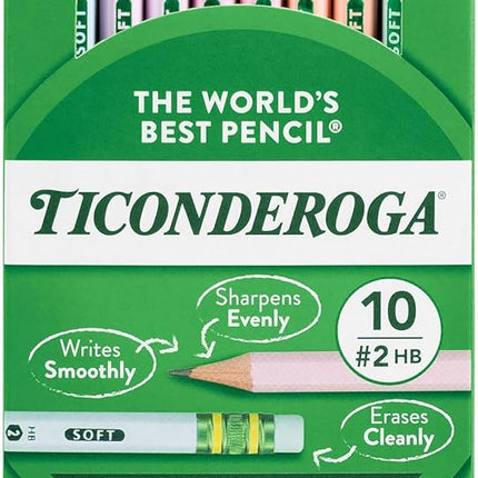 Ticonderoga® Pastel Pencils, 2 Soft, Assorted Colors, Pack Of 10 Pencils