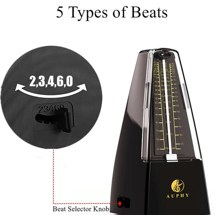 Mechanical Metronome with Accent Bell, Classic Shape, Accurate Beat, Multiple Beat Modes, Suitable for Piano Guitar Drums Violin Saxophone etc,Black