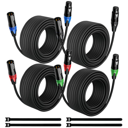 XLR Cables 25ft 4 Pack, Balanced Microphone Cable Gold-Plated 3 Pin