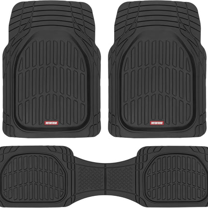 Motor Trend FlexTough Floor Mats for Cars, Black Deep Dish All-Weather Car Mats, Waterproof Trim-to Fit Automotive Floor Mats for Cars Trucks SUV, Universal Floor Liner Car Accessories