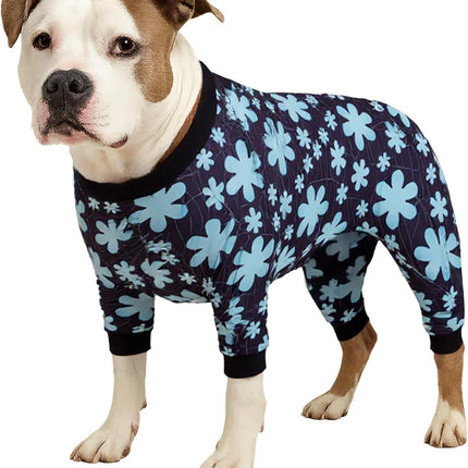 LovinPet Large Dogs Pajamas, Pet Anxiety Relief Shirt, Sun Protection Dog Onesie, Comfy Stretchy Fabric, Sage Print, Big Dog Surgery Recovery PJ's, Dog Party Apparel, Black XXL