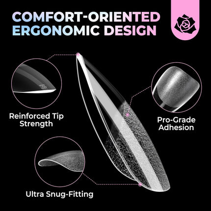 UNA GELLA Short Almond Nail Tips 15 Sizes 300PCS Pre-Etched Soft Gel Clear Nail Tips Easy DIY Salon Short Almond Press On Nails Snug Fit Acrylic Fake Tips Extensions Long-Lasting Hold