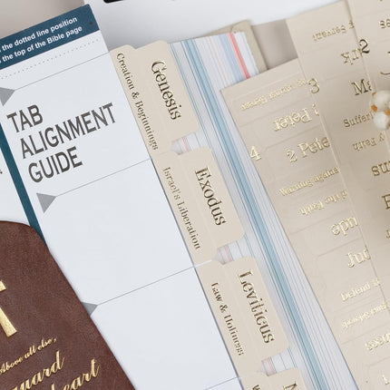 UPAFEXXI-Leather Bible Tabs with Book Summaries, Bible Tabs for Women and Men(Gold Foil Lettering) Large Print Stickers, Easy to Read and Apply, 80 Chapters Labels for Easy Navigation(Cream)